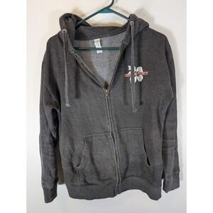 Trader Joes Hoodie Mens Small Gray Full Zip Hibiscus Flower Logo Sweatshirt MJ